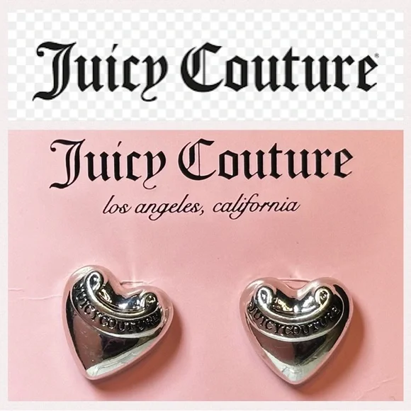 Silver Juicy Couture Silvertone Signature Logo Heart Stud Earrings - Picture 9 of 9